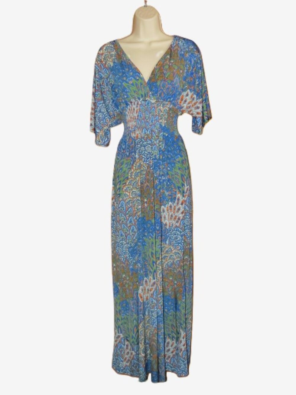 5th & Love Blue Print Maxi Dress Jersey Stretch Size Large
